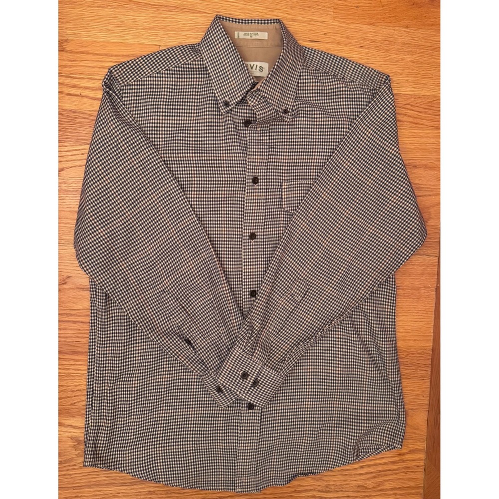 Orvis Men Brown White Micro Check Button Down Shirt 100% Cotton Heritage Prep B - Picture 2 of 9